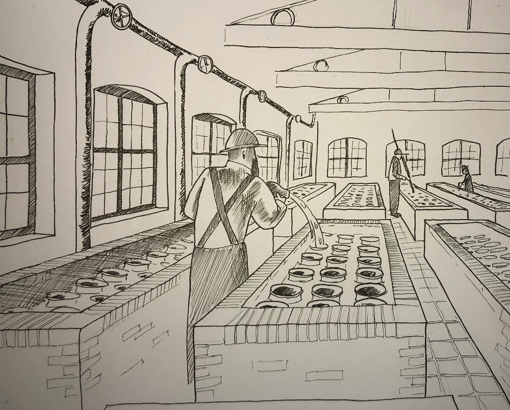 Blick in eine Kleesalzfabrik